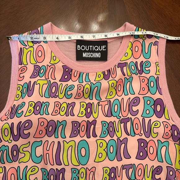 Boutique Moschino Graphic Logo Sleeveless Knit Top | Pink | Size S - Picture 3 of 7